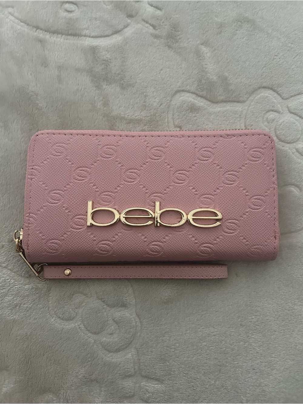 bebe Blush Pink Zip-Around Wristlet Wallet with Gold Logo